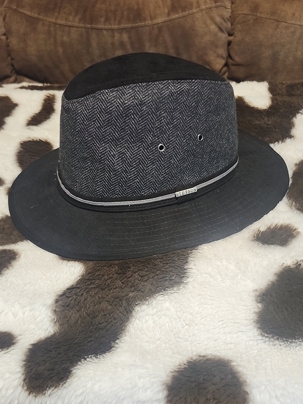 Stetson Black and Gray Herringbone Fedora with Band